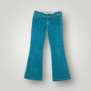 Hollister Corduroy Flare Pants Teal Blue Size 1 Stretch Low Rise Y2K